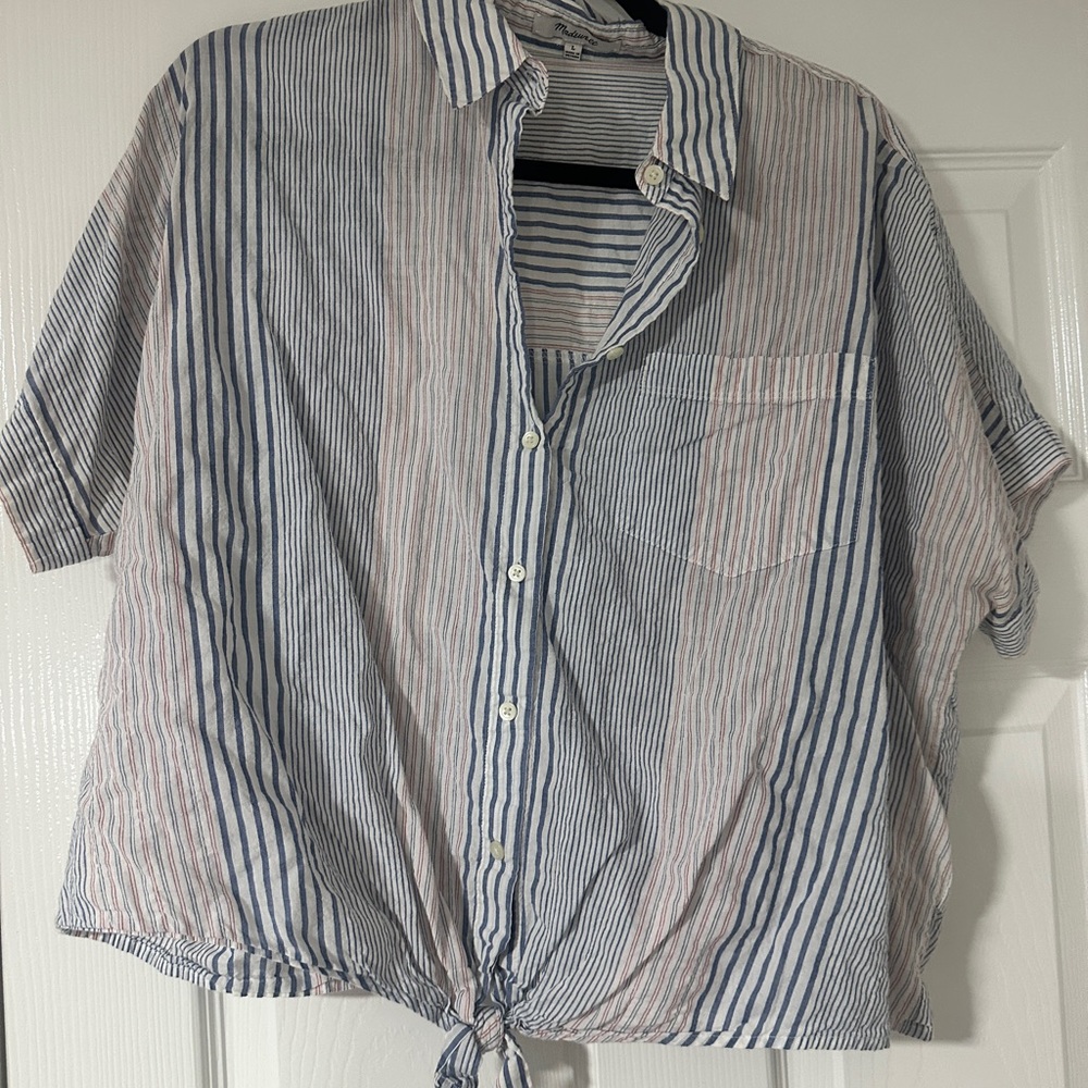 Madewell Striped Button-Up Short Sleeve Shirt